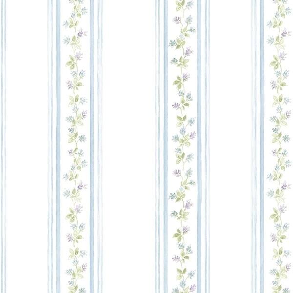 Lilac Stripe Quincy 32.7 Ft. x 20.5 In. Vinyl Blue Floral Stripe Wallpaper Covering
