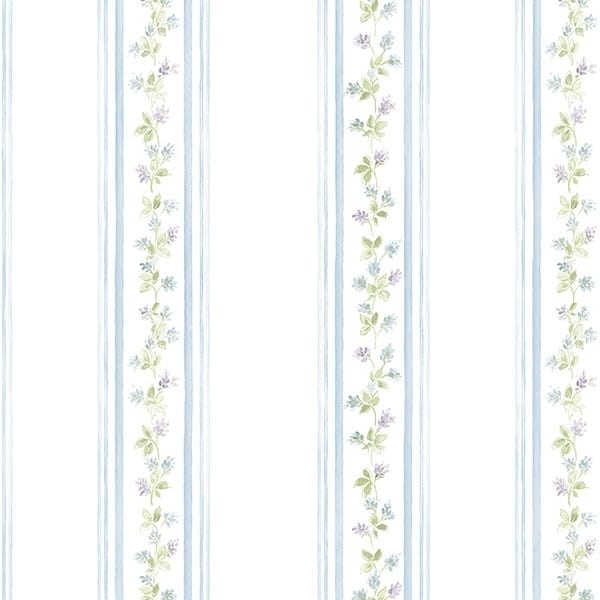 Lilac Stripe Quincy 32.7 Ft. x 20.5 In. Vinyl Blue Floral Stripe Wallpaper Covering