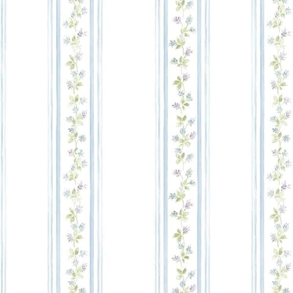 Lilac Stripe Quincy 32.7 Ft. x 20.5 In. Vinyl Blue Floral Stripe Wallpaper Covering