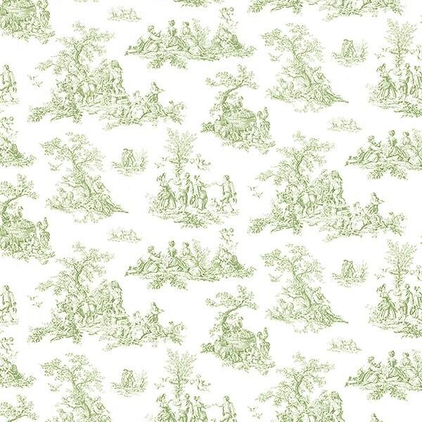 Small Toile Tampa 32.7 Ft. x 20.5 In. Vinyl Green Country Toile Wallpaper Covering