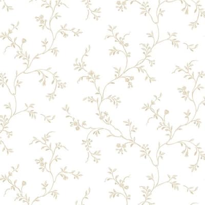 Allison's Trail Clearwater 32.7 Ft. x 20.5 In. Vinyl Tan On White Petite Floral Vine Wallpaper Covering