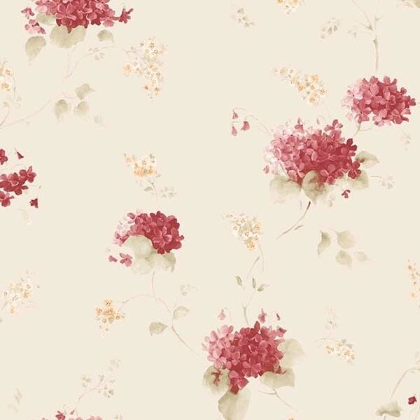 Hortensia Trail Sunrise 32.7 Ft. x 20.5 In. Vinyl Red Floral Bouqute Wallpaper Covering