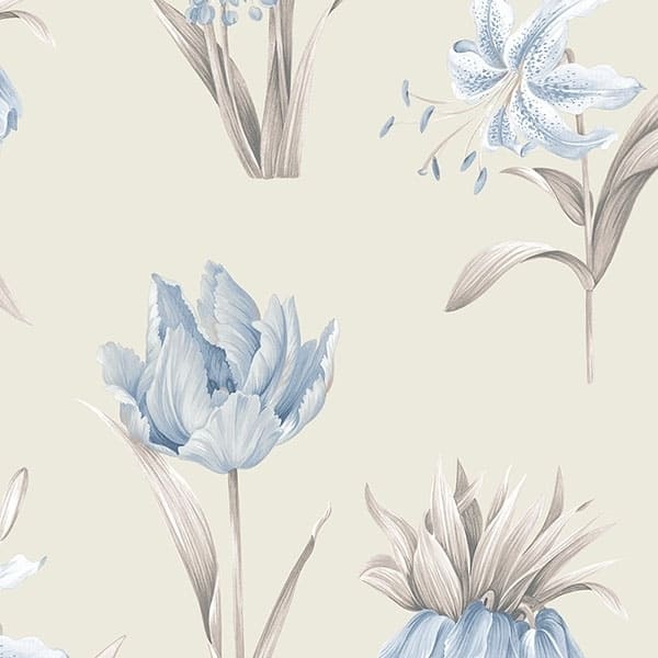Botanical Floral Williamsport 32.7 Ft. x 20.5 In. Vinyl Baby Blue Paradise Floral Wallpaper Covering
