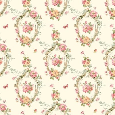 Manhattan Comfort Doral 32.7 Ft. x 20.5 In. Vinyl Pink Butterfly Cameo Wallpaper Covering