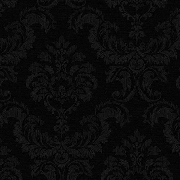 Damask Emboss Hyattsville 32.7 Ft. x 20.5 In. Vinyl Black Silk Damask Wallpaper Covering - 32.7 Ft. x 20.5 In.