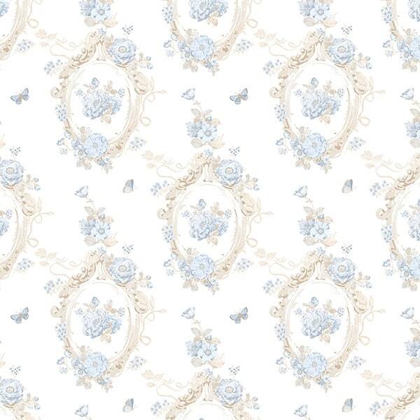 Cameo Doral 32.7 Ft. x 20.5 In. Vinyl Blue Butterfly Cameo Wallpaper Covering
