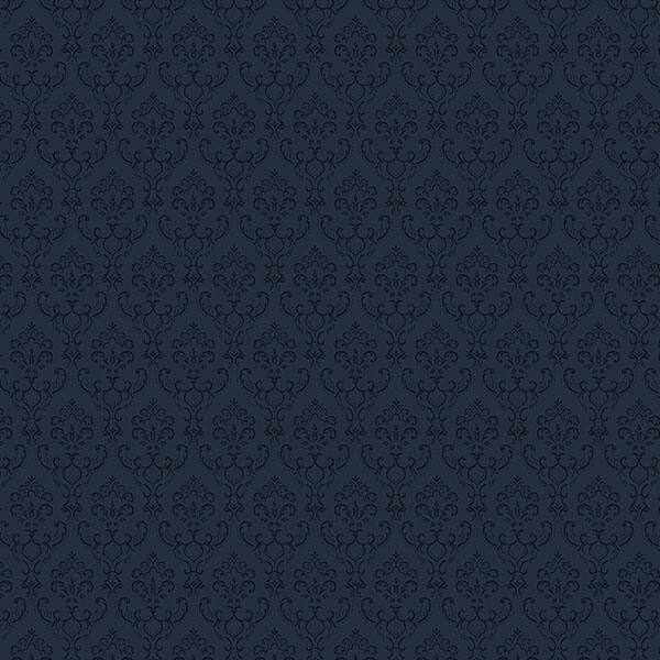 Small Damask Cambridge 32.7 Ft. x 20.5 In. Vinyl Navy Blue Small Damask Wallpaper Covering - 32.7 Ft. x 20.5 In.