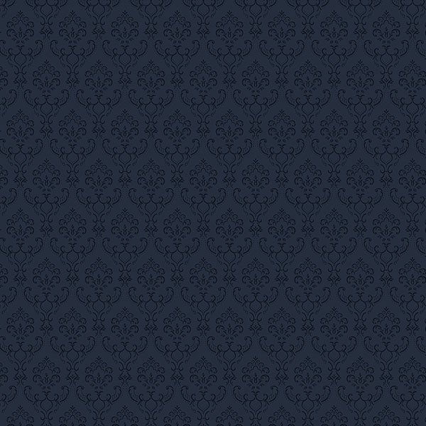 Small Damask Cambridge 32.7 Ft. x 20.5 In. Vinyl Navy Blue Small Damask Wallpaper Covering - 32.7 Ft. x 20.5 In.