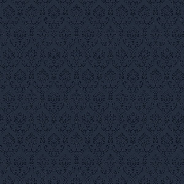 Small Damask Cambridge 32.7 Ft. x 20.5 In. Vinyl Navy Blue Small Damask Wallpaper Covering - 32.7 Ft. x 20.5 In.
