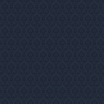Small Damask Cambridge 32.7 Ft. x 20.5 In. Vinyl Navy Blue Small Damask Wallpaper Covering - 32.7 Ft. x 20.5 In.