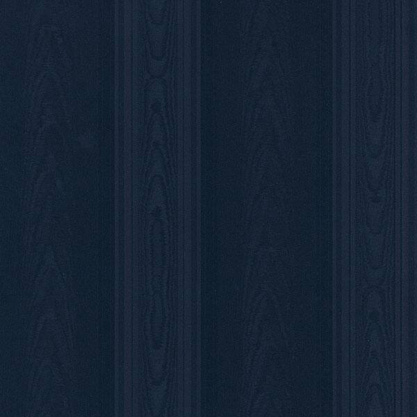 Medium Moiré Stripe Aberdeen 32.7 Ft. x 20.5 In. Vinyl Navy Blue Silk Stripe Wallpaper Covering