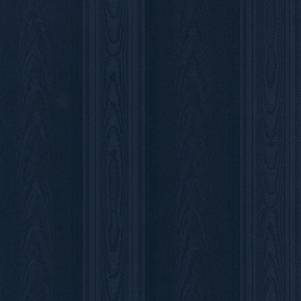 Medium Moiré Stripe Aberdeen 32.7 Ft. x 20.5 In. Vinyl Navy Blue Silk Stripe Wallpaper Covering