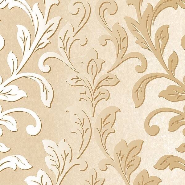 Silver Leaf Damask Rockford 32.7 Ft. x 20.5 In. Vinyl Gold Damask  Wallpaper Covering