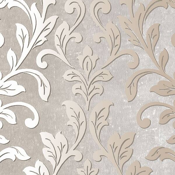 Silver Leaf Damask Rockford 32.7 Ft. x 20.5 In. Vinyl Brown Damask  Wallpaper Covering - 32.7 Ft. x 20.5 In.