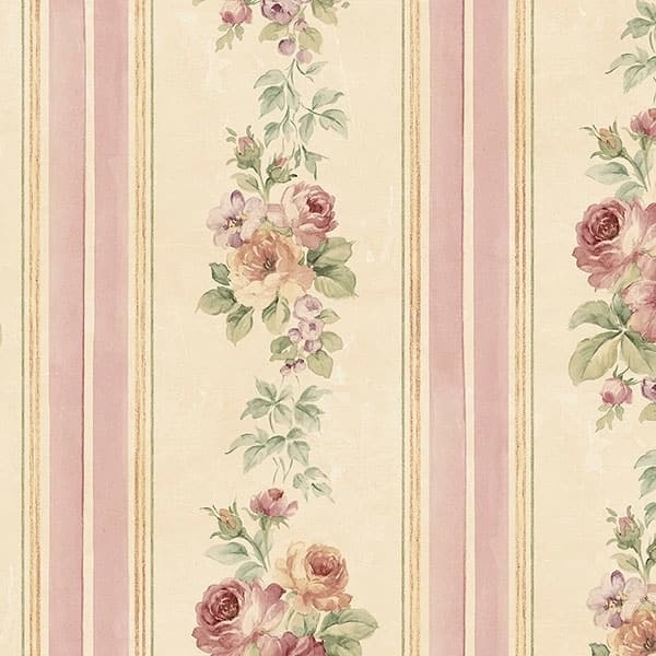 Small Rose Stripe Clarksville 32.7 Ft. x 20.5 In. Vinyl Purple Floral Stripes Wallpaper Covering