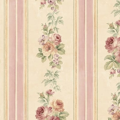 Clarksville 32.7 Ft. x 20.5 In. Vinyl Purple Floral Stripes Wallpaper Covering