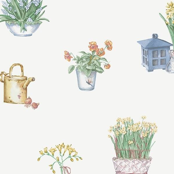 Gardening Sidewall Suffolk 32.7 Ft. x 20.5 In. Vinyl Blue Floral Toile Wallpaper Covering