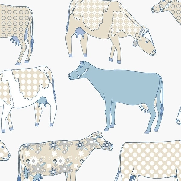 Cow Parade Petersburg 32.7 Ft. x 20.5 In. Vinyl Blue Cows Floral Toile Wallpaper Covering