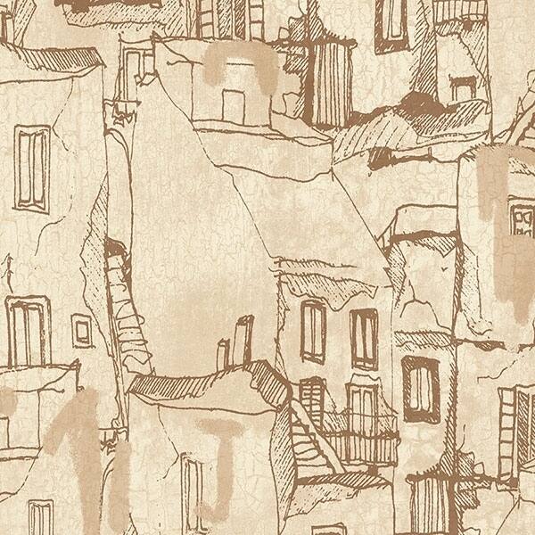 Tuscan Villas Hopewell 32.7 Ft. x 20.5 In. Vinyl Brown Sketched Houses Wallpaper Covering