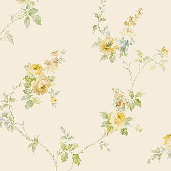 White Wedding Trail Kingsport 32.7 Ft. x 20.5 In. Vinyl Yellow Tiny Vine Roses Wallpaper Covering
