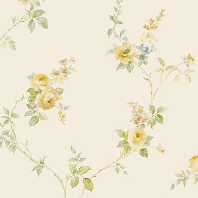 White Wedding Trail Kingsport 32.7 Ft. x 20.5 In. Vinyl Yellow Tiny Vine Roses Wallpaper Covering