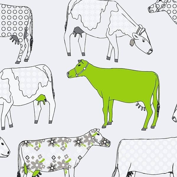 Cow Parade Petersburg 32.7 Ft. x 20.5 In. Vinyl Green Cows Toile Wallpaper Covering