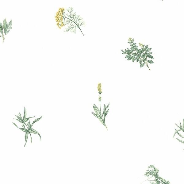 Herb Sidewall Hampton 32.7 Ft. x 20.5 In. Vinyl Green Leaves And Floral Toile Wallpaper Covering - 32.7 Ft. x 20.5 In.