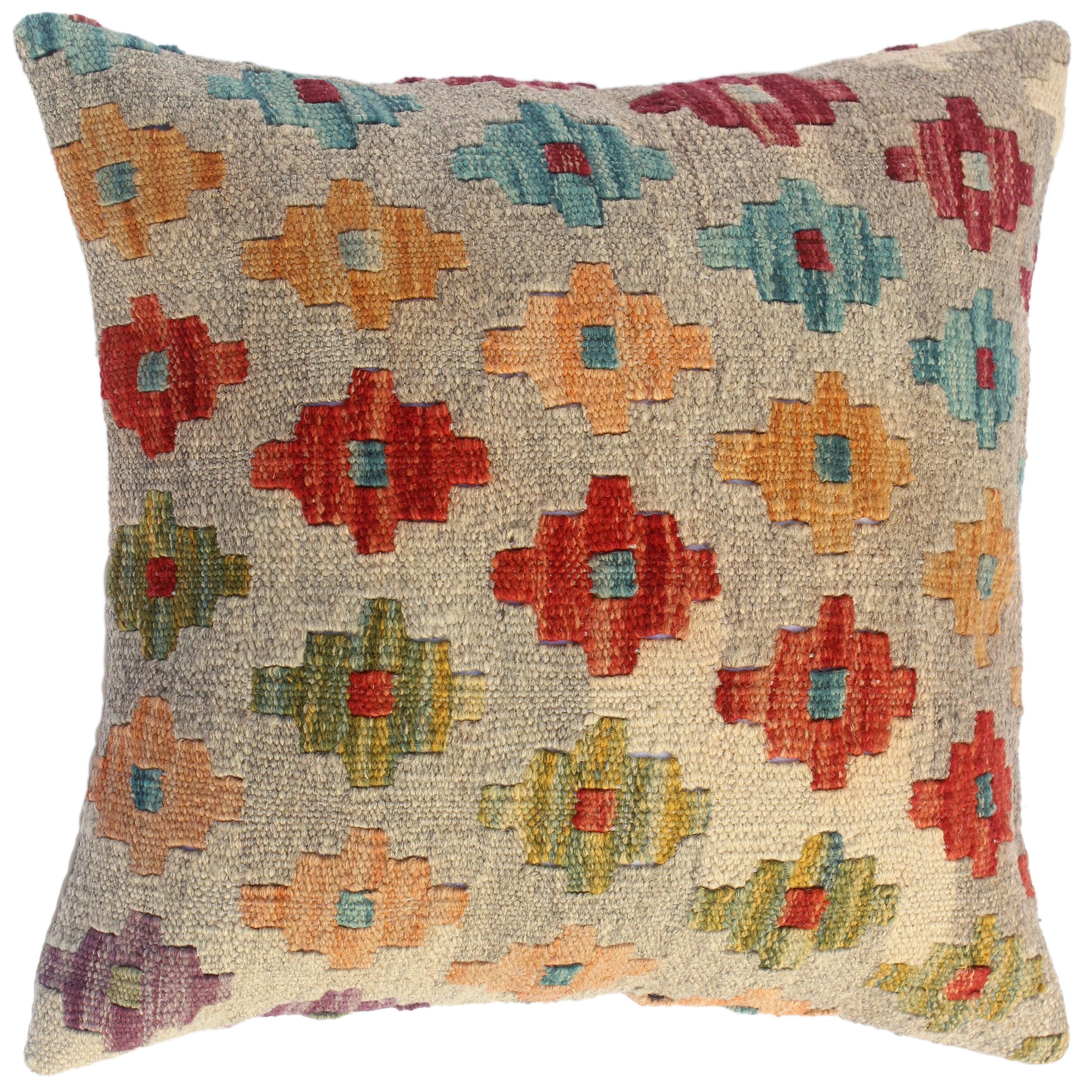 Shop Kilim Southwestern Delaine Gray Rust Wool Throw Pillow Cover