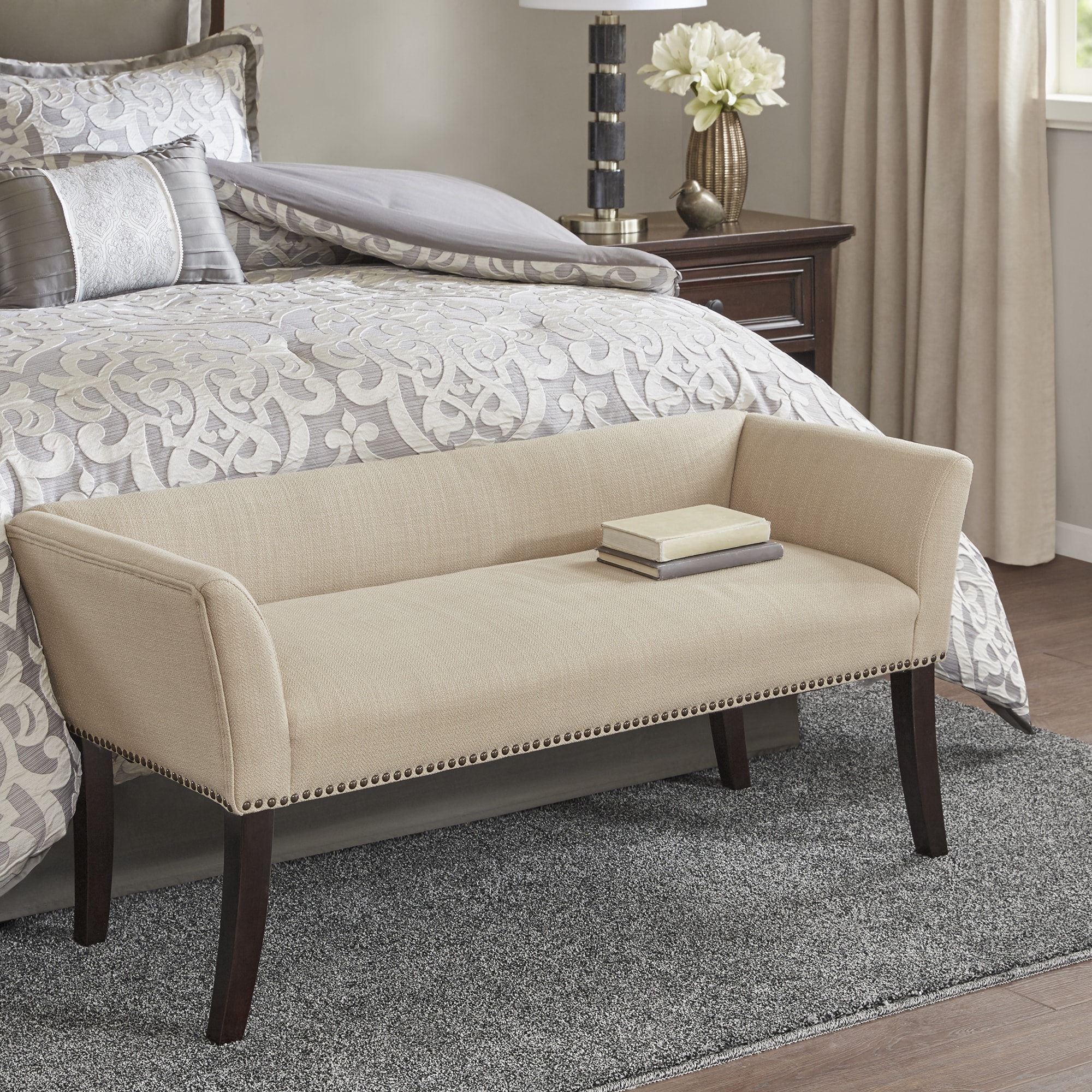 Madison Park Antonio Cream Upholstered Accent Bench