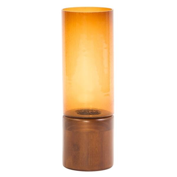 Amber Glass Candle Holder on Wood Base Large Bed Bath & Beyond 20598239