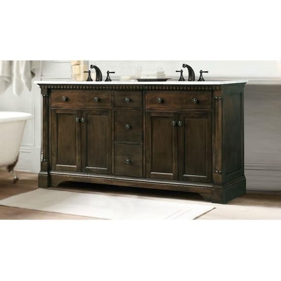 Legion Furniture 61 in. Bathroom Vanity in Antique Coffee with Marble Top