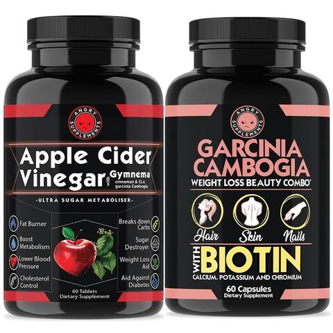 Angry Supplements Apple Cider Vinegar Pills and Garcinia w. Biotin Combo Pack (120 ct)