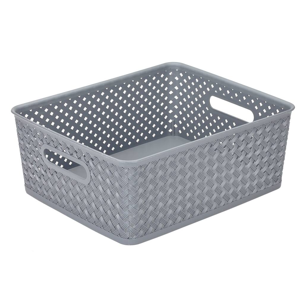 Medium Resin Wicker Storage Bin in Grey