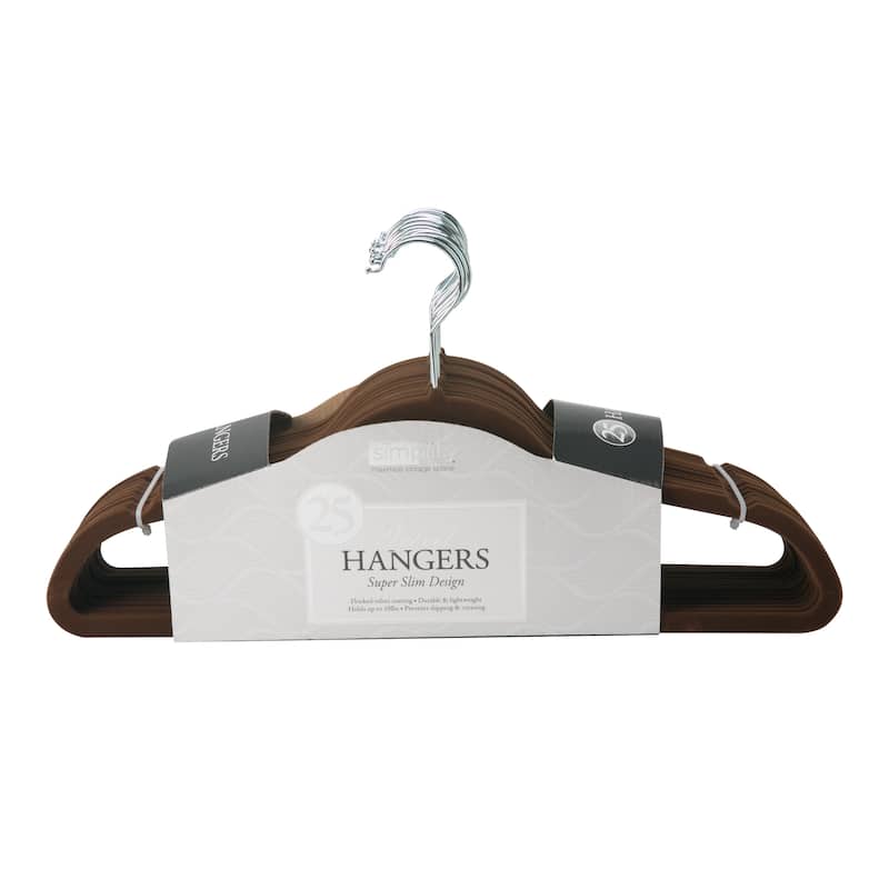 Simplify 25 Pack Slim Velvet Suit Hangers in Chocolate - 9"x 17.70" x 0.16"