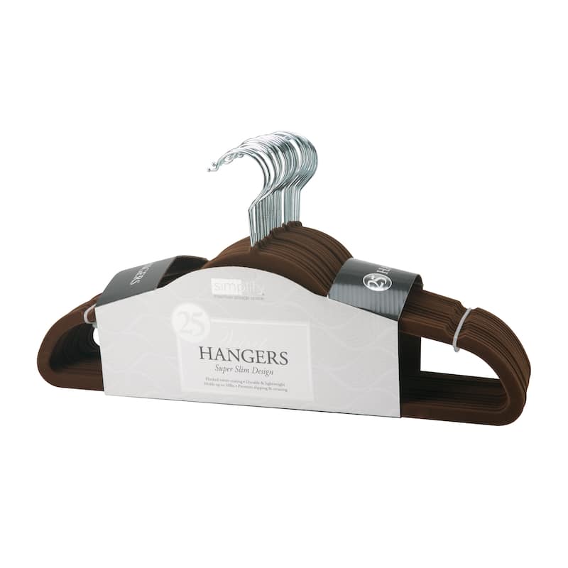 Simplify 25 Pack Slim Velvet Suit Hangers in Chocolate - 9"x 17.70" x 0.16"