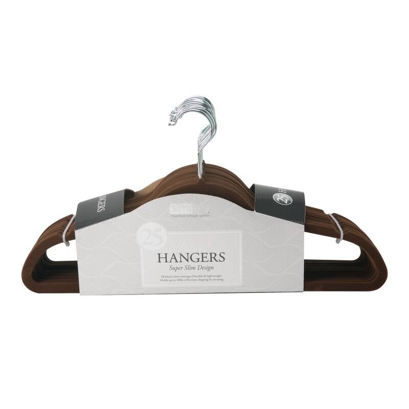 Simplify 25 Pack Slim Velvet Suit Hangers in Chocolate - 9"x 17.70" x 0.16"