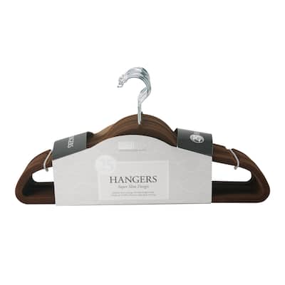Simplify 25 Pack Slim Velvet Suit Hangers in Chocolate - 9"x 17.70" x 0.16"