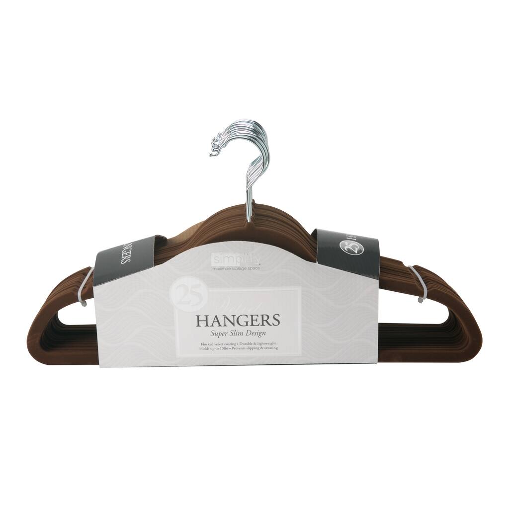 Simplify 25 Pack Slim Velvet Suit Hangers in Chocolate - 9"x 17.70" x 0.16"