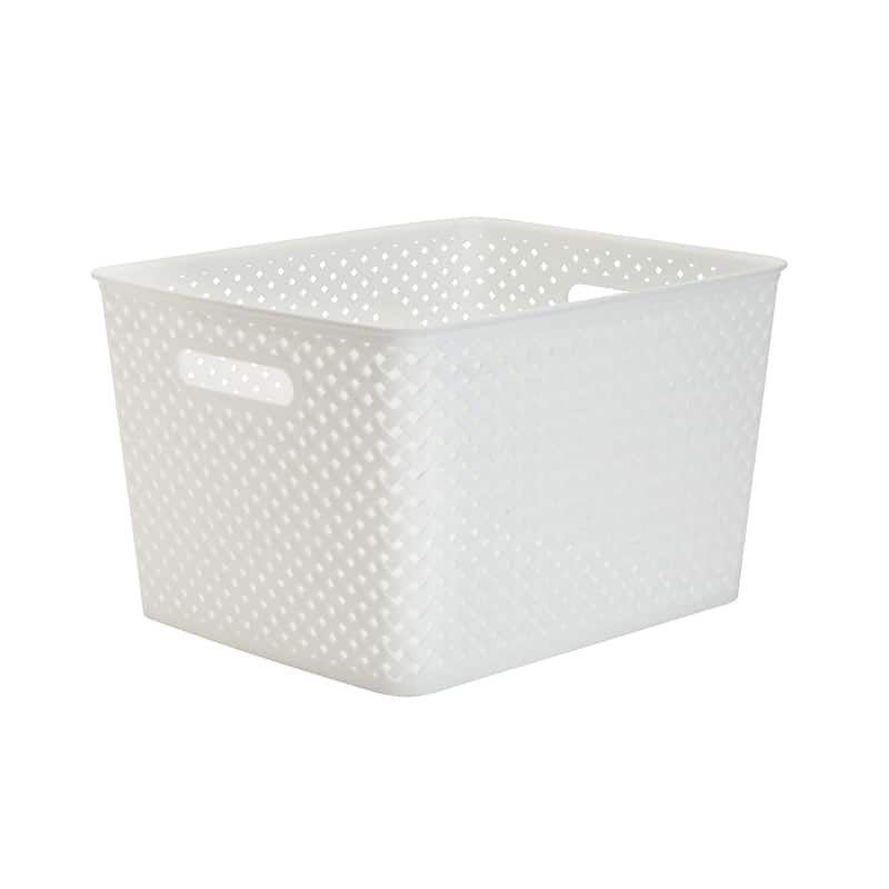 Simplify Large Resin Wicker Storage Bin in White - 13.75"x11.50"x8.75"