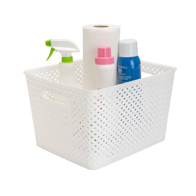 Simplify Large Resin Wicker Storage Bin in White - 13.75"x11.50"x8.75"