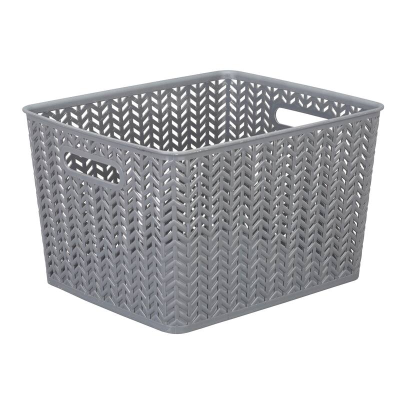 Simplify Large Herringbone Storage Bin in Grey - 13.75"x11.50"x8.75"