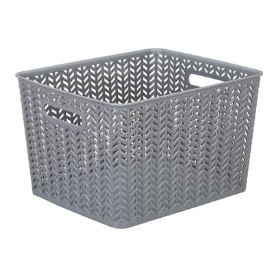 Simplify Large Herringbone Storage Bin in Grey - 13.75"x11.50"x8.75"