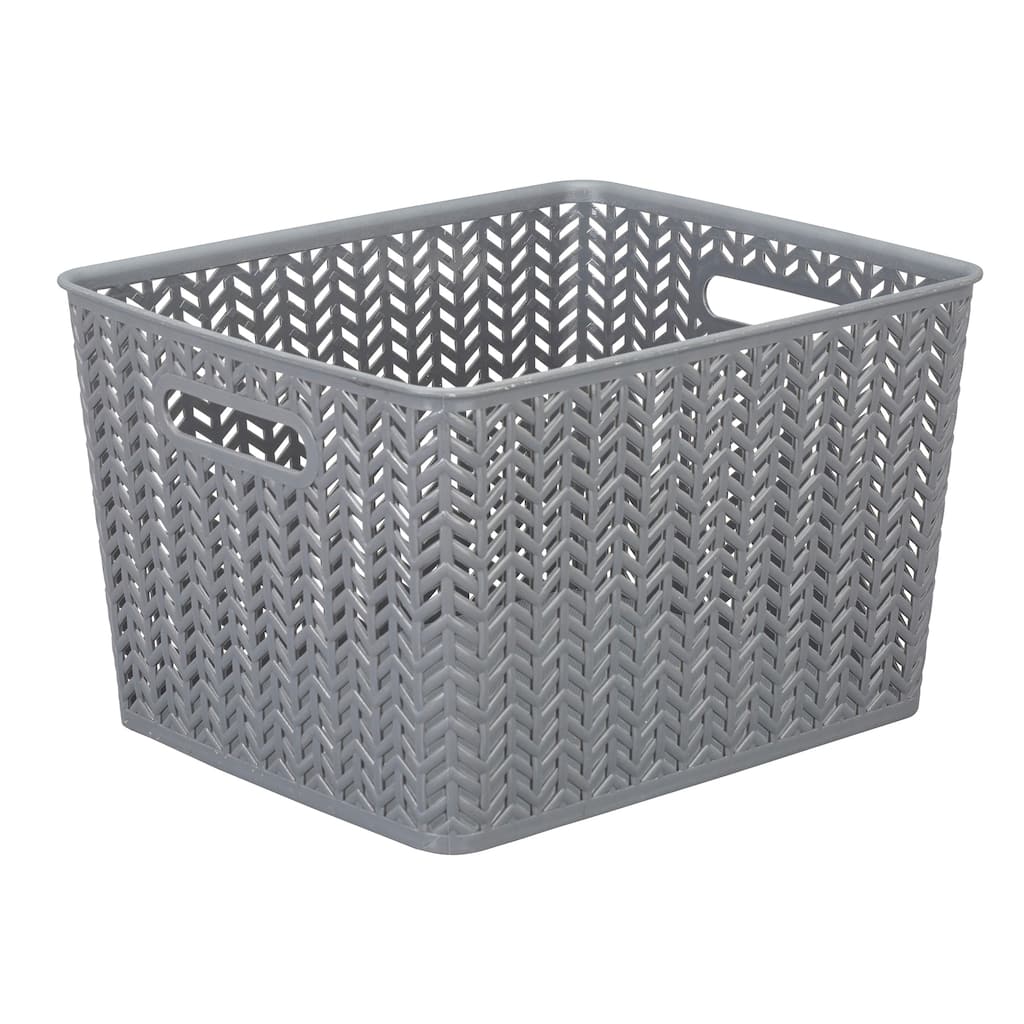 Simplify Large Herringbone Storage Bin in Grey - 13.75"x11.50"x8.75"
