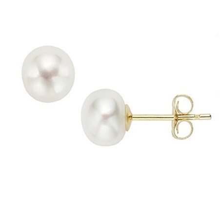 14k Yellow Gold 13-14mm White Button Freshwater Cultured Pearl Post Earrings 14k Yellow Gold 13-14mm White Button Freshwater Cultured Pearl Post Earrings