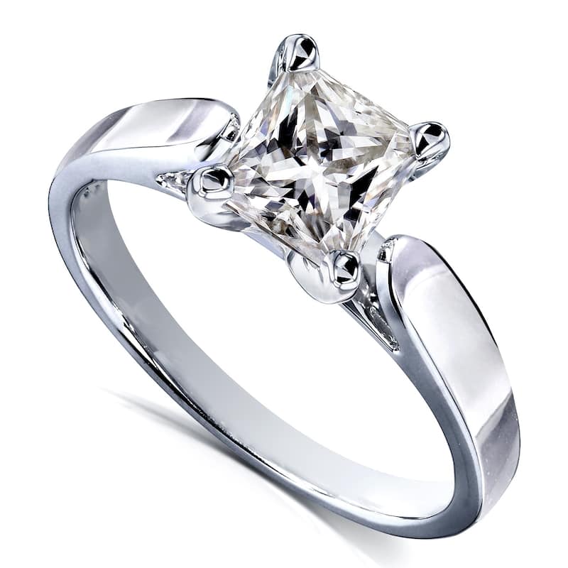 Annello by Kobelli 14k White Gold 7/8 Carat Princess Moissanite Solitaire Peg Head Cathedral Engagement Ring