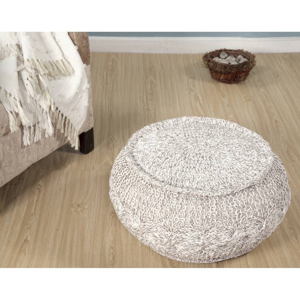 Sevita Melange Natural Cable Knit Pouf Ottoman