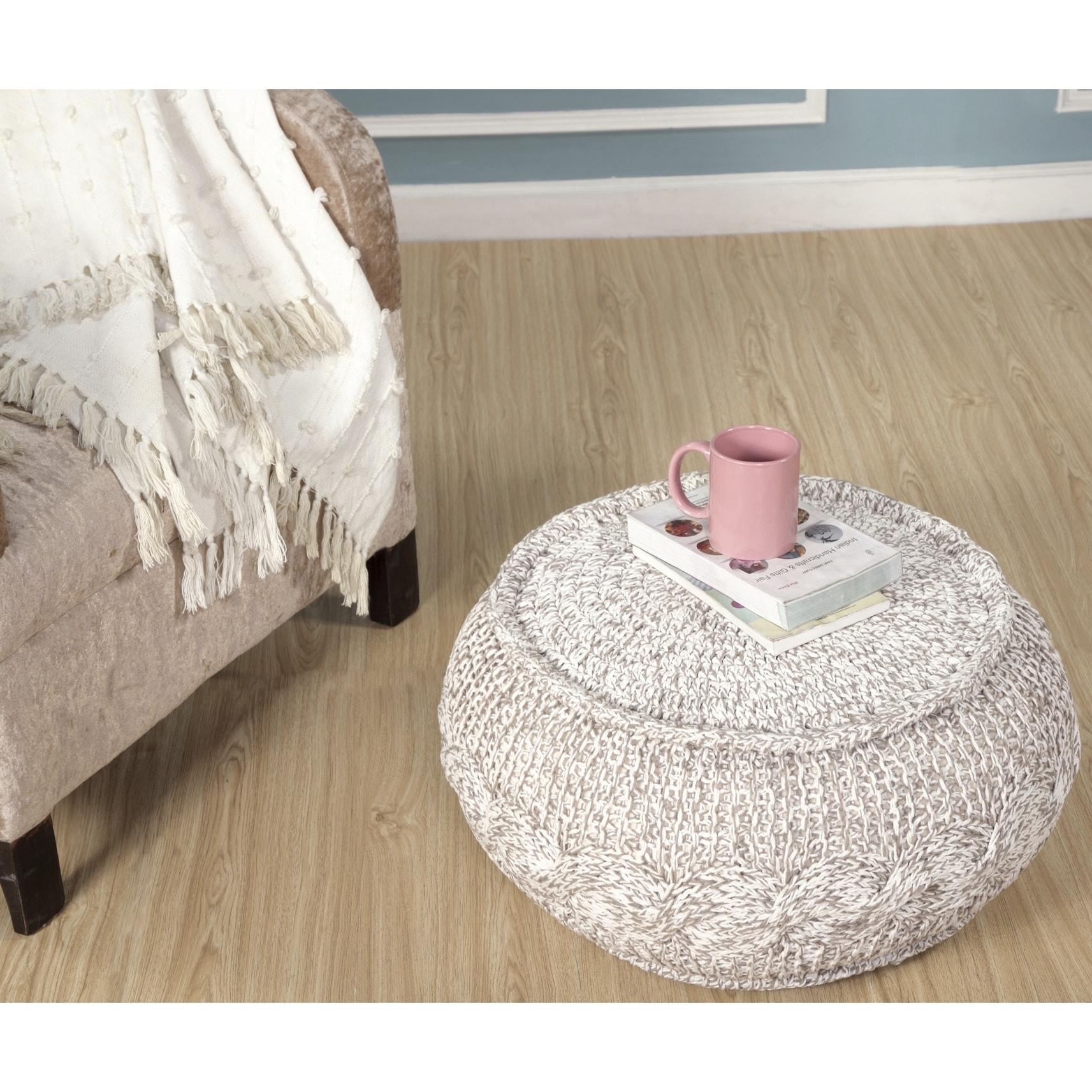 Sevita Melange Natural Cable Knit Pouf Ottoman - On Sale - Bed Bath &  Beyond - 20599629