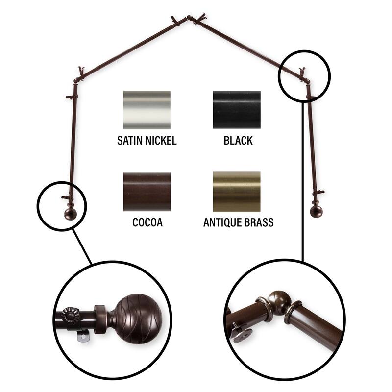 InStyleDesign Desmond 4-Sided Bay Window Curtain Rod - Brown Finish/Brass Finish - Cocoa
