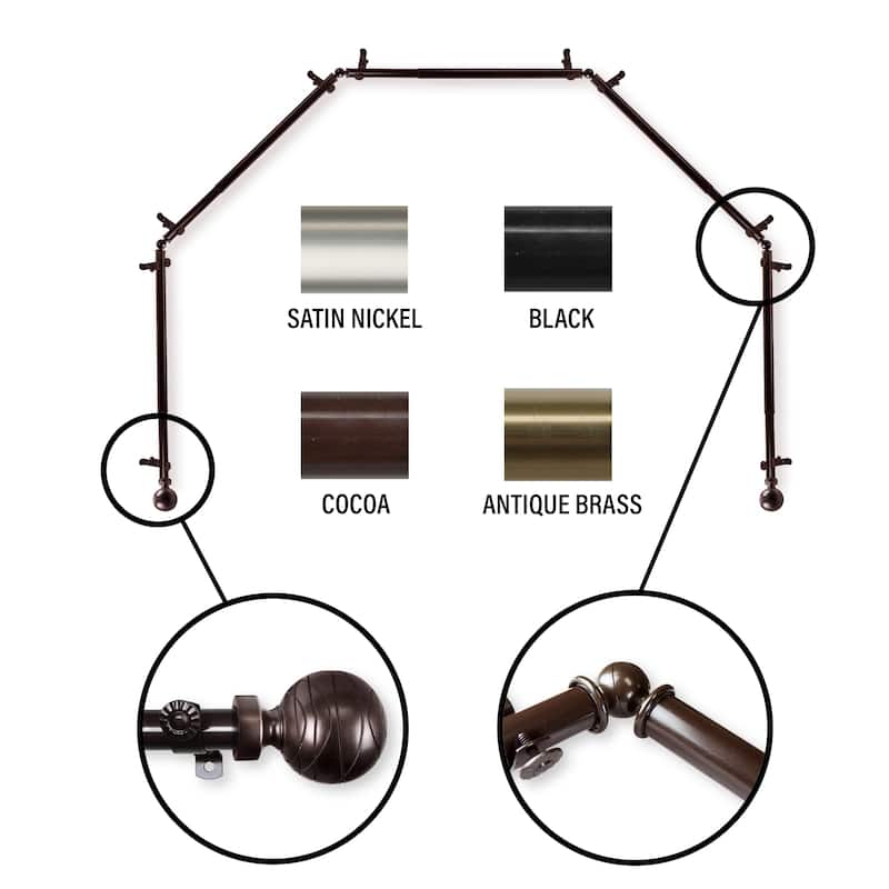 InStyleDesign Desmond 5-Sided Bay Window Curtain Rod - Brown Finish/Brass Finish - Cocoa