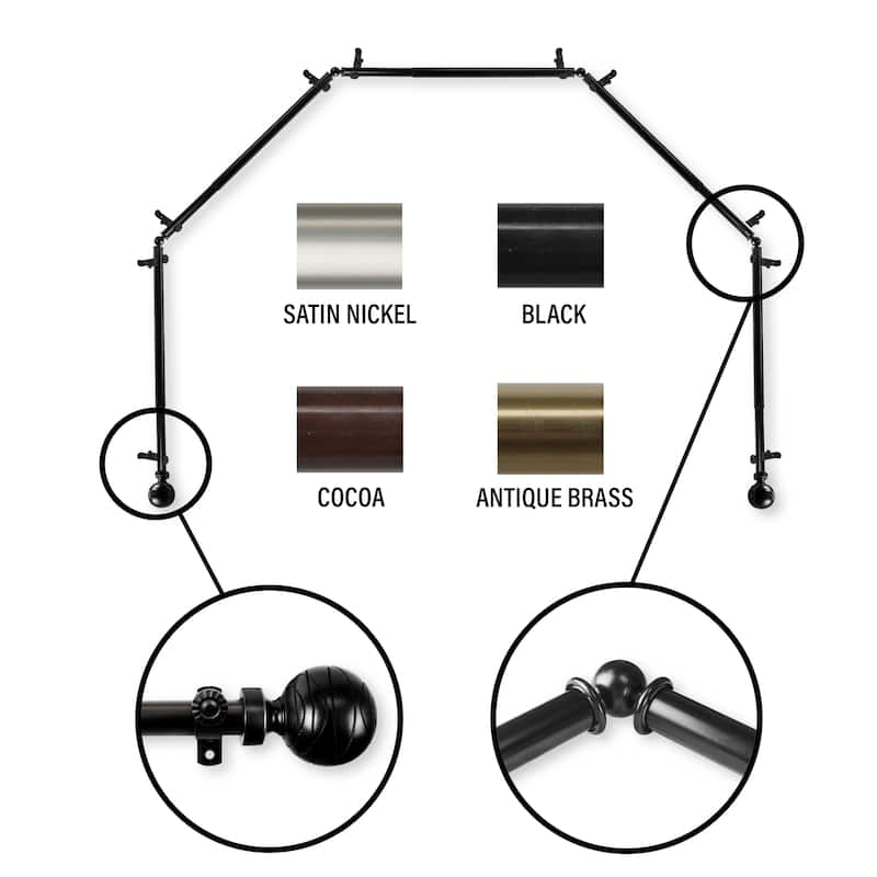 InStyleDesign Desmond 5-Sided Bay Window Curtain Rod - Brass Finish/Black Finish - Black